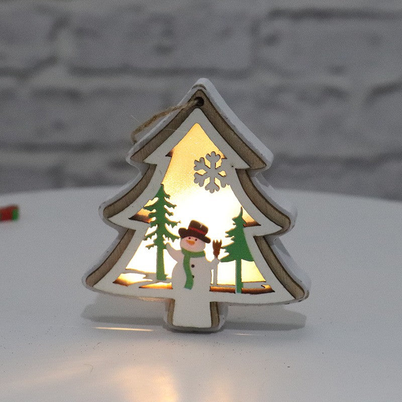 Ornament de Brad, cu Lumini LED, din Lemn, Model Brad, Multicolor