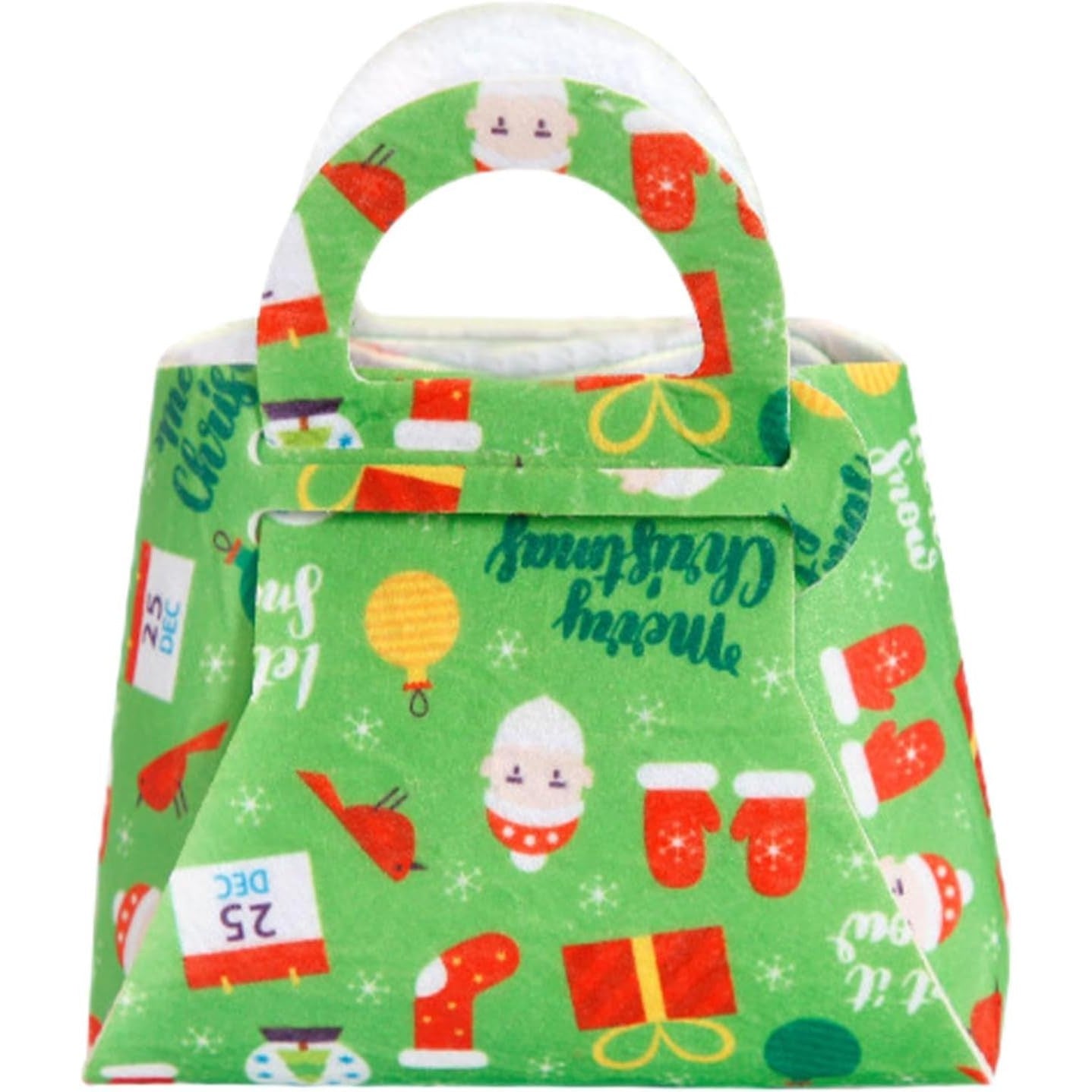 Geanta pentru Copii, Pliabila, pentru Cadouri de Craciun, din Panza Netesuta, 13 x 12 x 6 cm, Verde