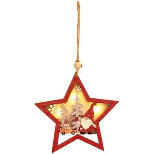 Ornament de Brad, cu Lumini LED, din Lemn, Figurina Elf, Model Stea, Multicolor