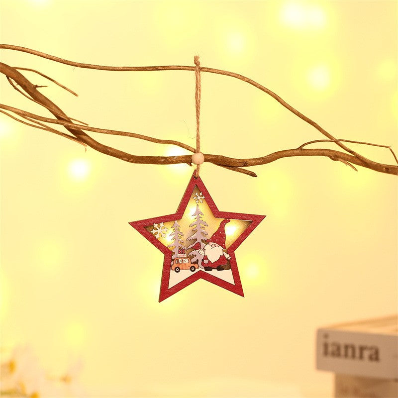 Ornament de Brad, cu Lumini LED, din Lemn, Figurina Elf, Model Stea, Multicolor