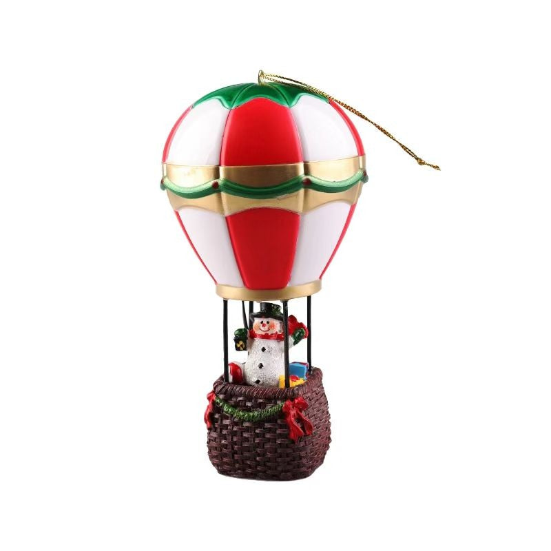 Decoratiune de Craciun tip Balon cu Aer Cald, Balon cu Om de Zapada, din Rasina, Model Balon cu Aer Cald si Om de Zapada Iluminare LED, 17 x 5 x 5 cm, Gri Rosu