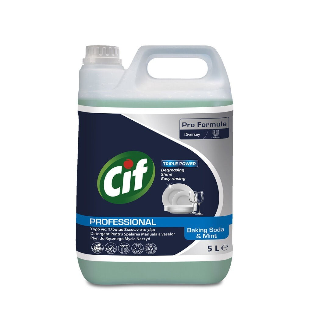 CIF Professional Baking Soda&amp;Mint – Detergent Universal de Spalat Vase Manual, Parfum de Menta 5 L