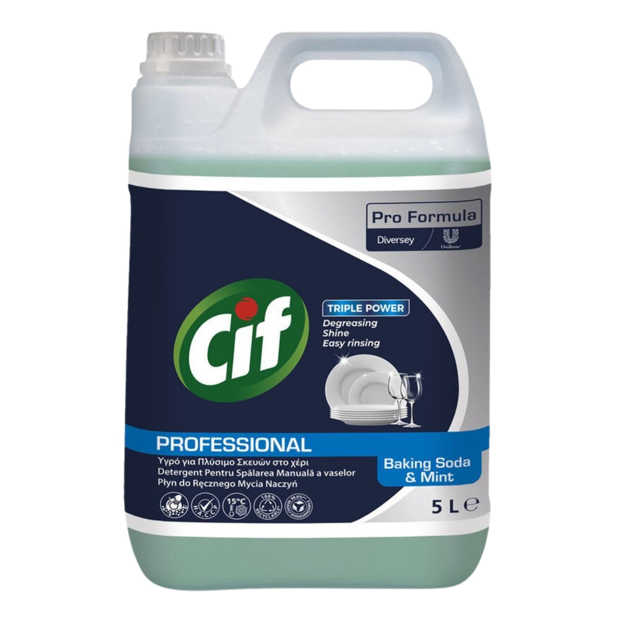 CIF Professional Baking Soda&amp;Mint – Detergent Universal de Spalat Vase Manual, Parfum de Menta 5 L