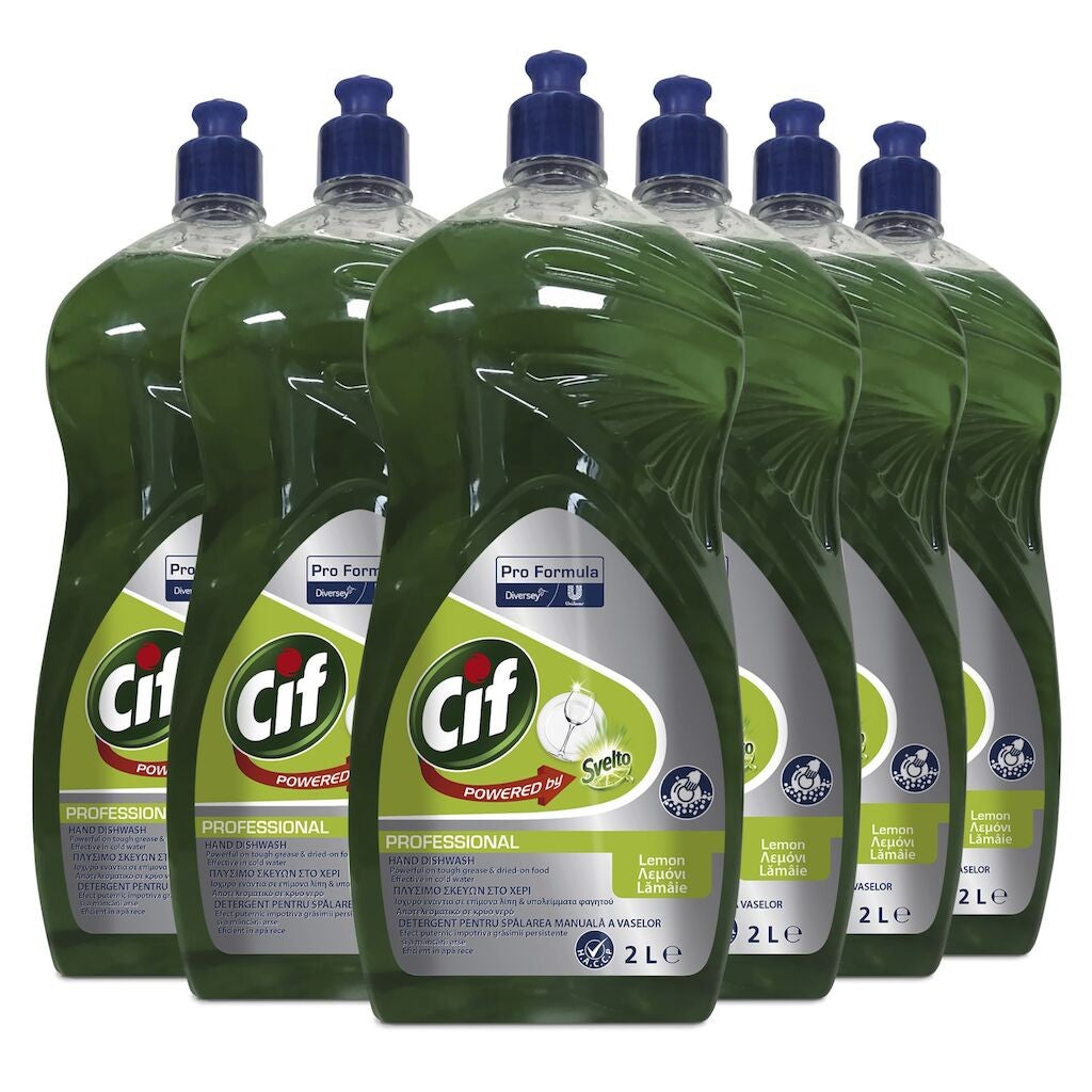 Pachet CIF Professional Lemon – Detergent Universal pentru Spalarea Manuala a Vaselor, Parfum de Lamaie, 6x2 L