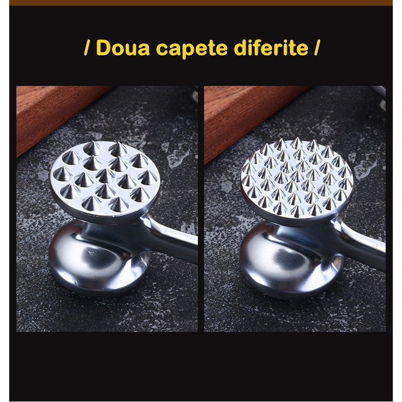 Ciocan pentru snitele si carne din aliaj de zinc, maner antialunecare, doua capete, 22 cm, argintiu