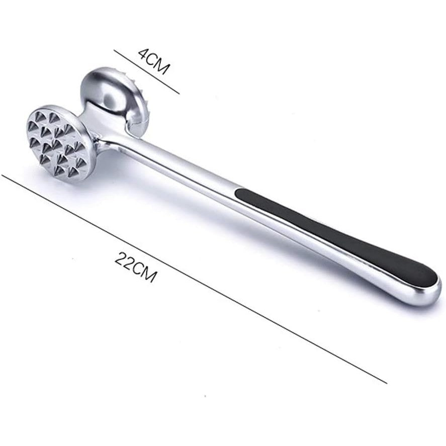 Ciocan pentru snitele si carne din aliaj de zinc, maner antialunecare, doua capete, 22 cm, argintiu