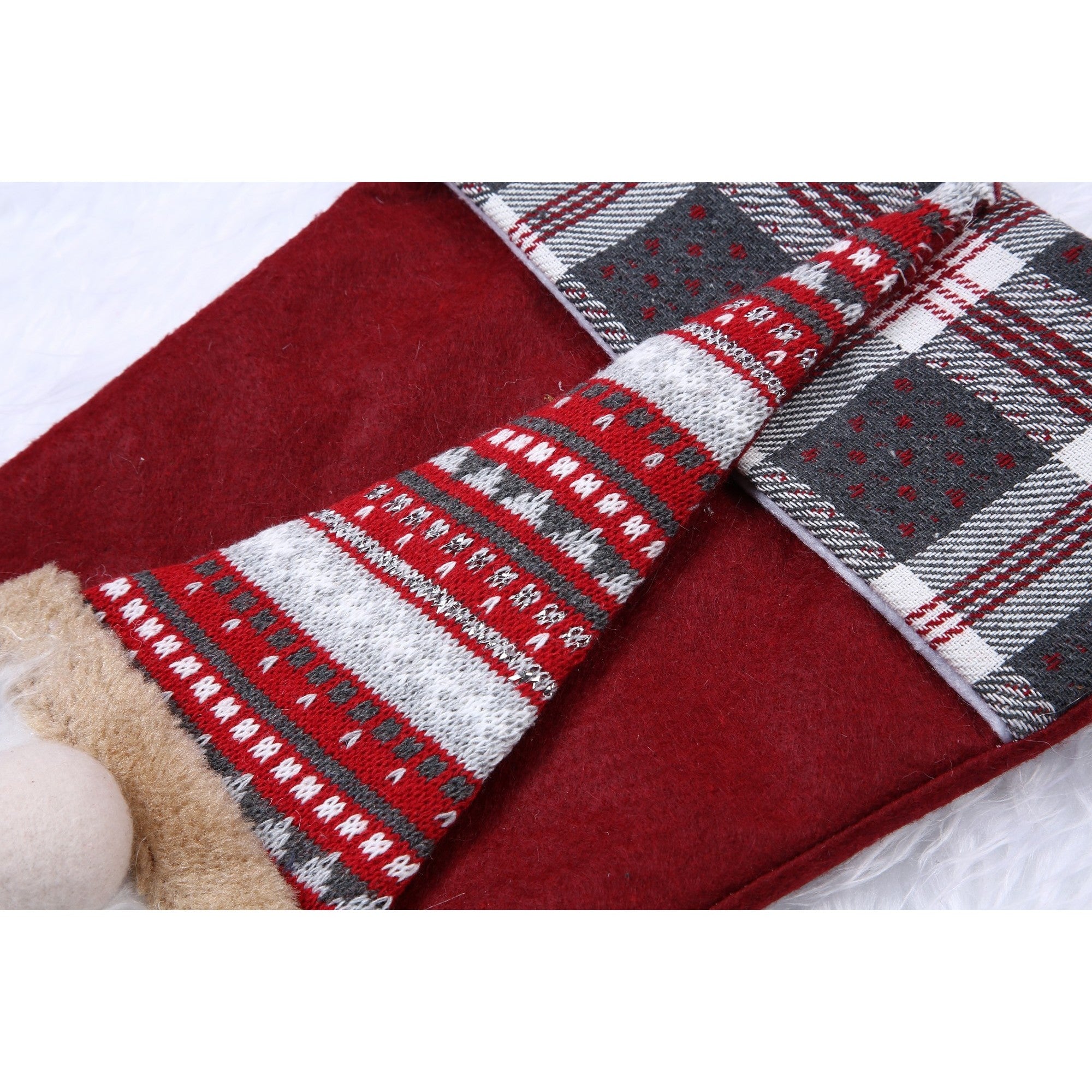 Ciorap Cadouri, cu model Mos Craciun, rosu, marimea 20x40 cm, textil, interior