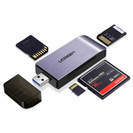 CARD READER extern Ugreen, "CM180" interfata USB 3.0, citeste/scrie: TF/SD/MS/CF 3.0 viteza pana la 100Mbps, suporta carduri maxim 2 TB, plastic, gri "50541" - 6957303855414