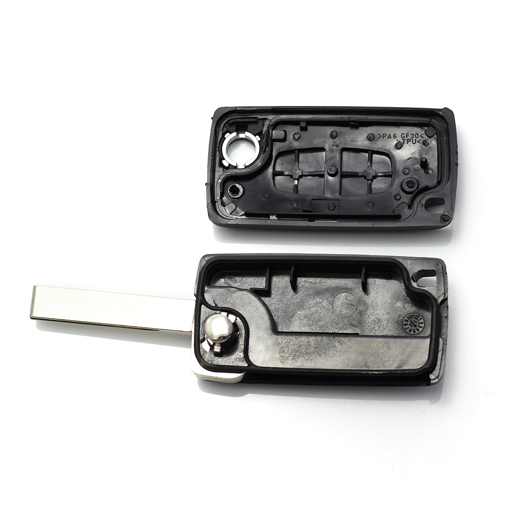 Citroen / Peugeot 407 - Carcasa tip cheie briceag cu 2 butoane, lama HU83-SH2 fara suport baterie