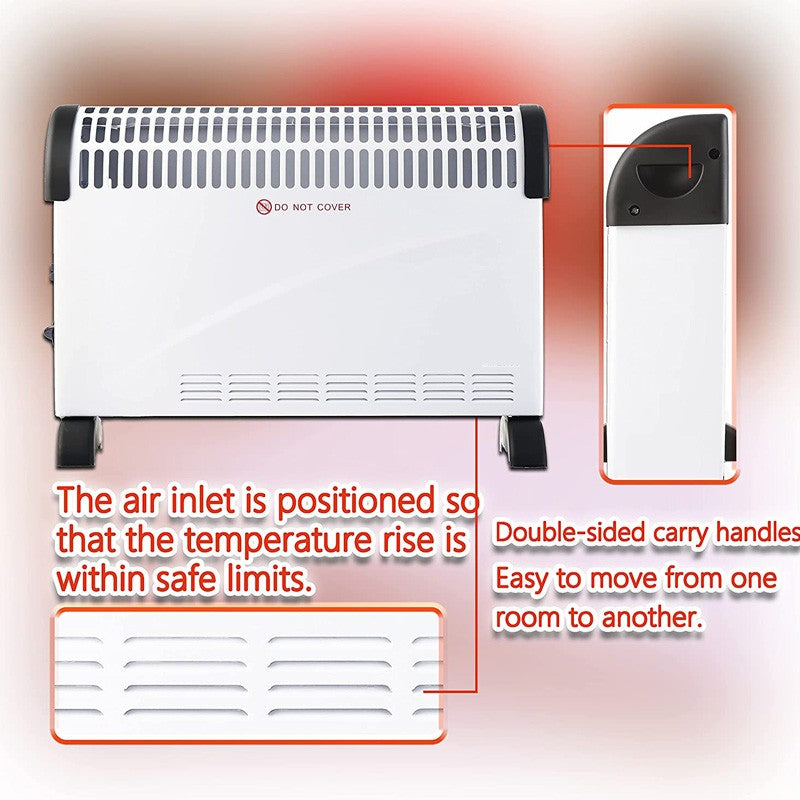 Convector Electric Clasic, 2000W, 3 Trepte de Putere, Termostat, 53x19.8x38 cm, Alb
