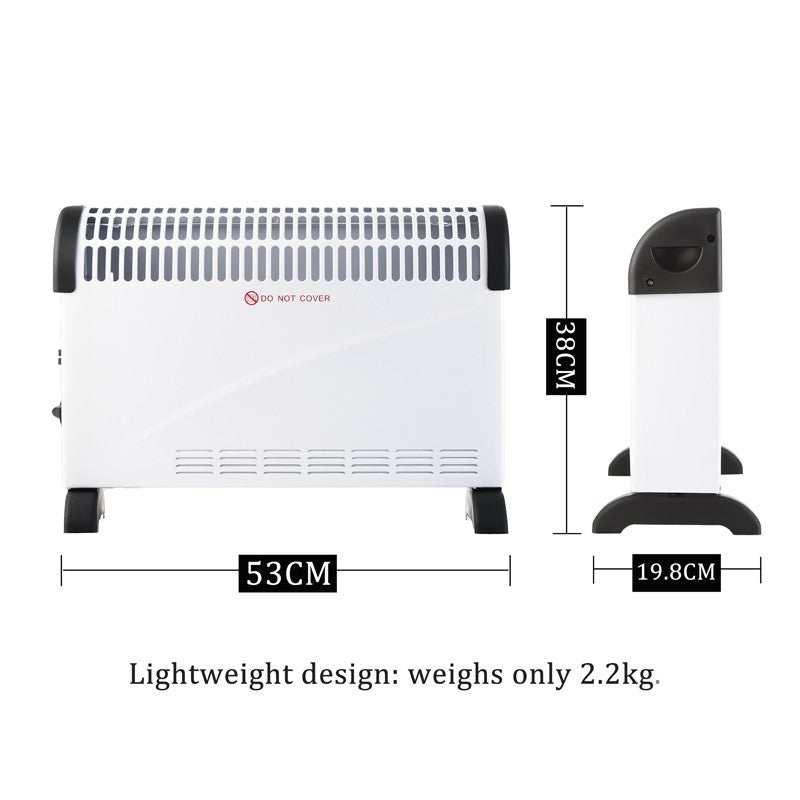 Convector Electric Clasic, 2000W, 3 Trepte de Putere, Termostat, 53x19.8x38 cm, Alb