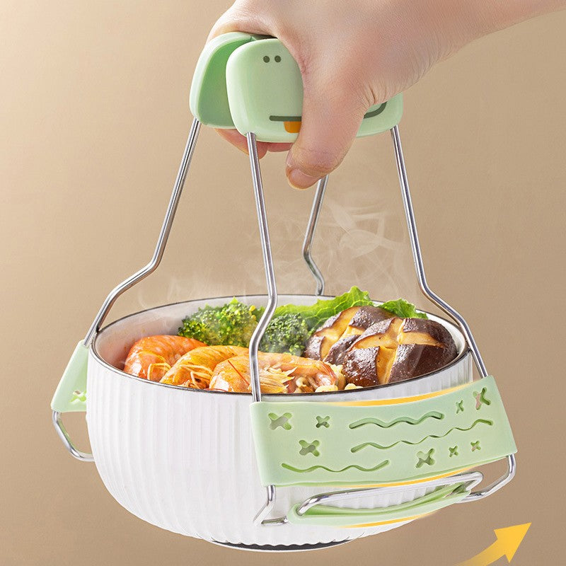 Clema pentru Boluri Creativa, Anti-Alunecare, din Silicon, de Uz Casnic, Rezistent la Temperaturi Inalte, Model Animat, 19x12 cm, Verde