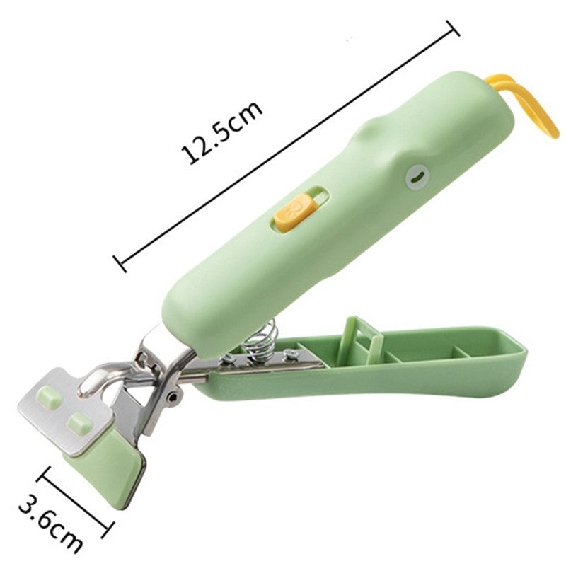 Clema pentru Boluri, Anti-Alunecare, din Silicon, de Uz Casnic, Rezistent la Temperaturi Inalte, Model Animat, Maner si Cleste Inox, 12.5x3.6 cm, Verde