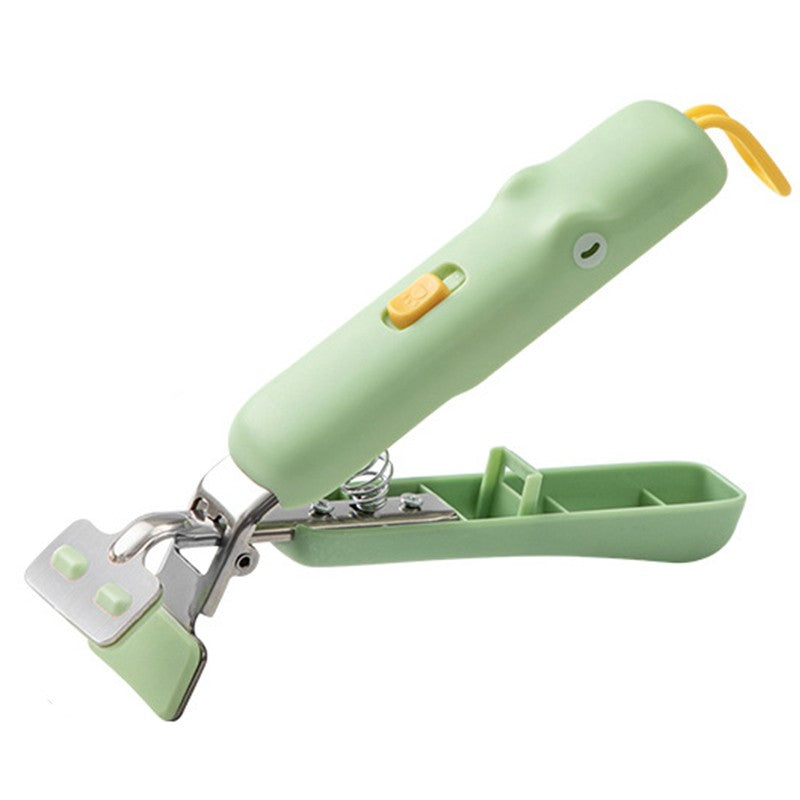 Clema pentru Boluri, Anti-Alunecare, din Silicon, de Uz Casnic, Rezistent la Temperaturi Inalte, Model Animat, Maner si Cleste Inox, 12.5x3.6 cm, Verde