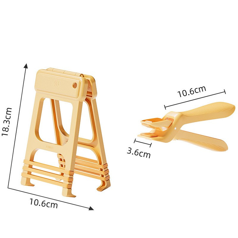 Cleste pentru Boluri, Anti-Alunecare, din ABS si Silicon, Extindere, pentru Oale, Tigai, de Uz Casnic, Rezistent la Temperaturi Inalte, 16x 10.5 x 3.6 cm Bej