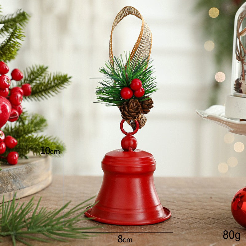 Clopot decorativ pentru Brad Craciun, Clopot din Metal cu Funda si Crenguta de Brad pentru Decoratiune de Craciun, 10 x 8 x 8 cm, Rosu