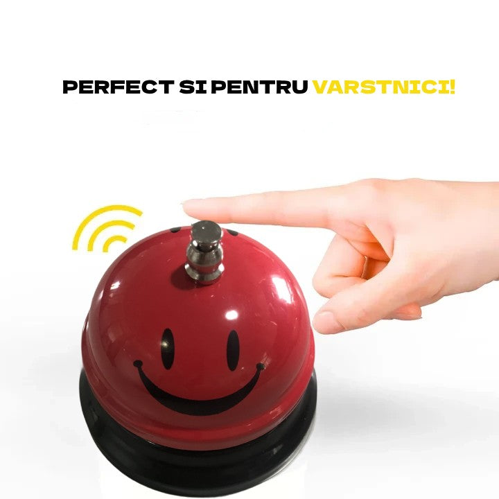 Clopotel Metalic Multifunctional, Rosu cu Imprimeu Smiley Face, 7.5x7.5x6.5 cm, Receptie, Restaurant, Cafenele