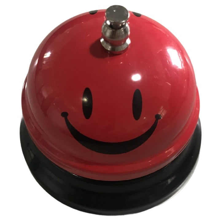 Clopotel Metalic Multifunctional, Rosu cu Imprimeu Smiley Face, 7.5x7.5x6.5 cm, Receptie, Restaurant, Cafenele