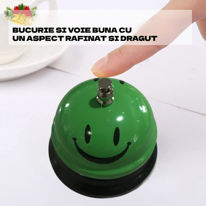 Clopotel Metalic Multifunctional, Verde cu Imprimeu Smiley Face, 7.5x7.5x6.5 cm, Receptie, Restaurant, Cafenele