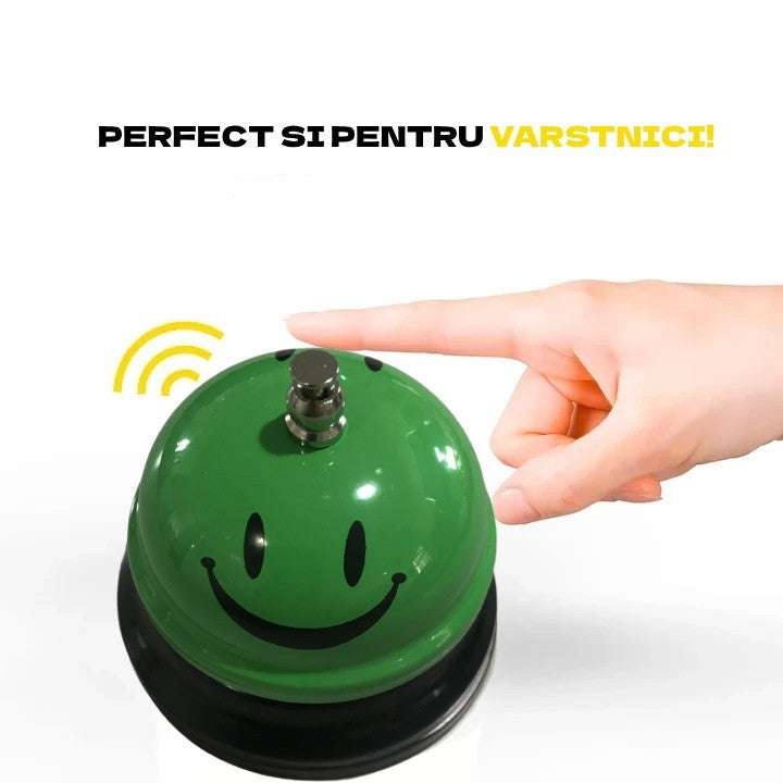 Clopotel Metalic Multifunctional, Verde cu Imprimeu Smiley Face, 7.5x7.5x6.5 cm, Receptie, Restaurant, Cafenele