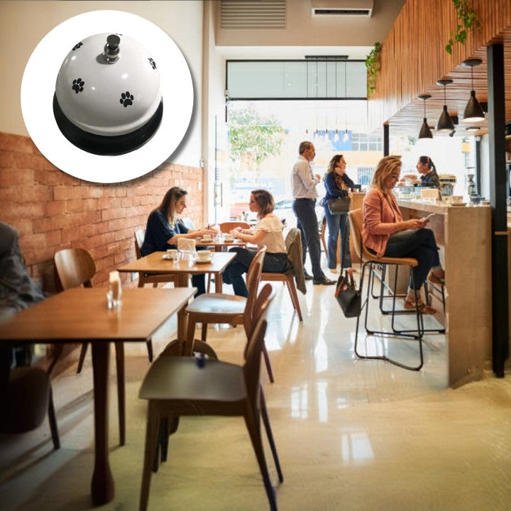 Clopotel Metalic Multifunctional, Alb cu Imprimeu Labuta Neagra, 7.5x7.5x6.5 cm, Dresaj, Receptie, Restaurante