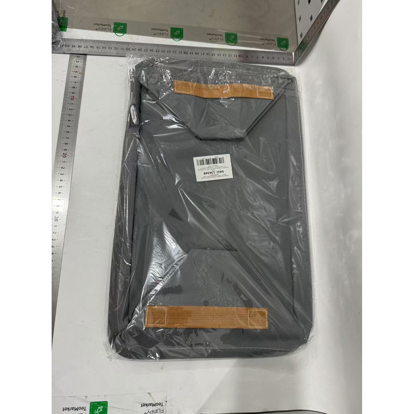 Cutie Depozitare pentru Haine, lucruri, din Textil cu Cadru Metalic, Manere Laterale, forma Dreptunghiulara, 48 x 28 x 25 cm, volum 34 L Gri