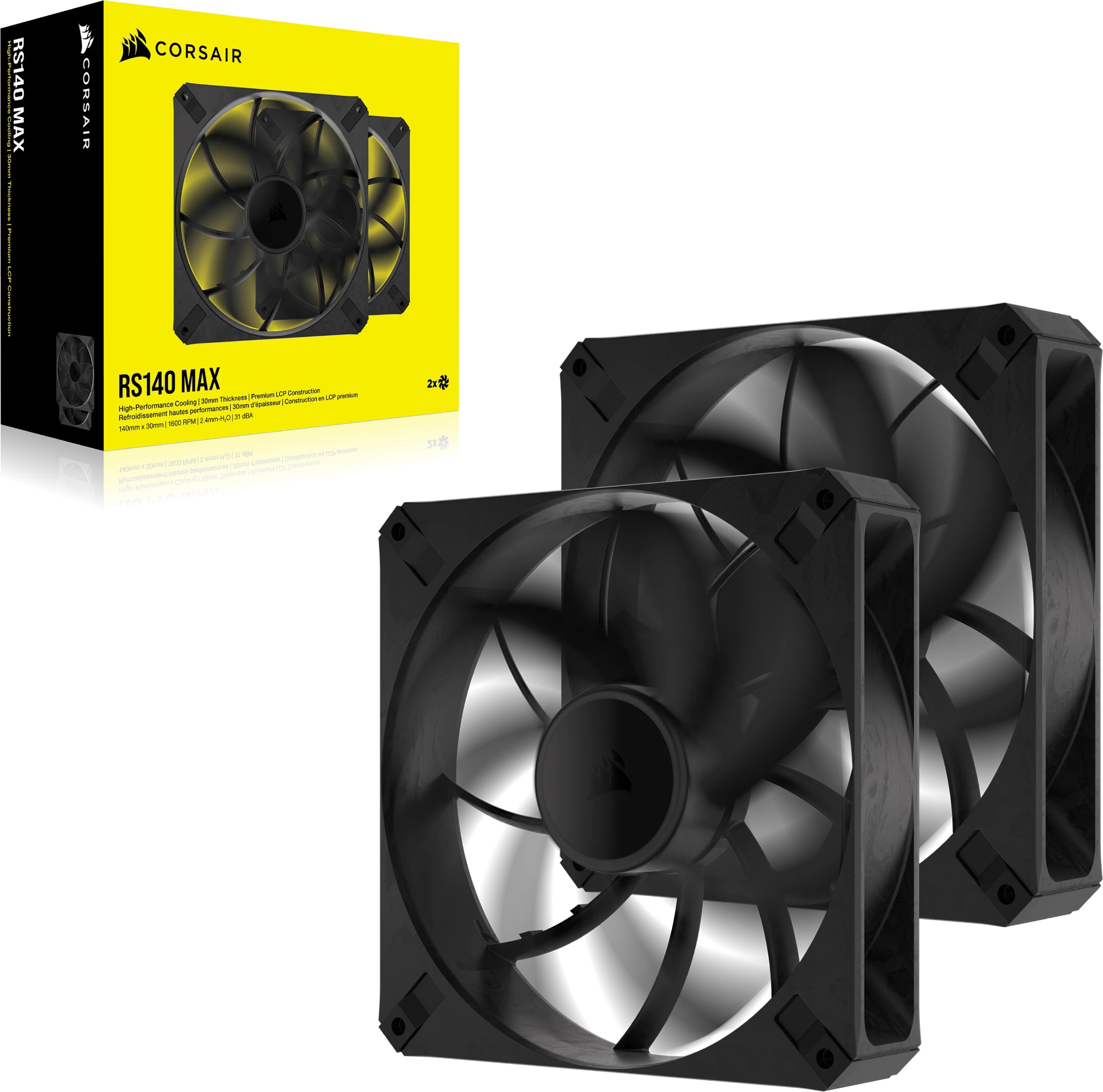 Ventilator Corsair RS140 MAX 140mm PWM, 1600 RPM, Dual Pack, Negru "CO-9050175-WW"
