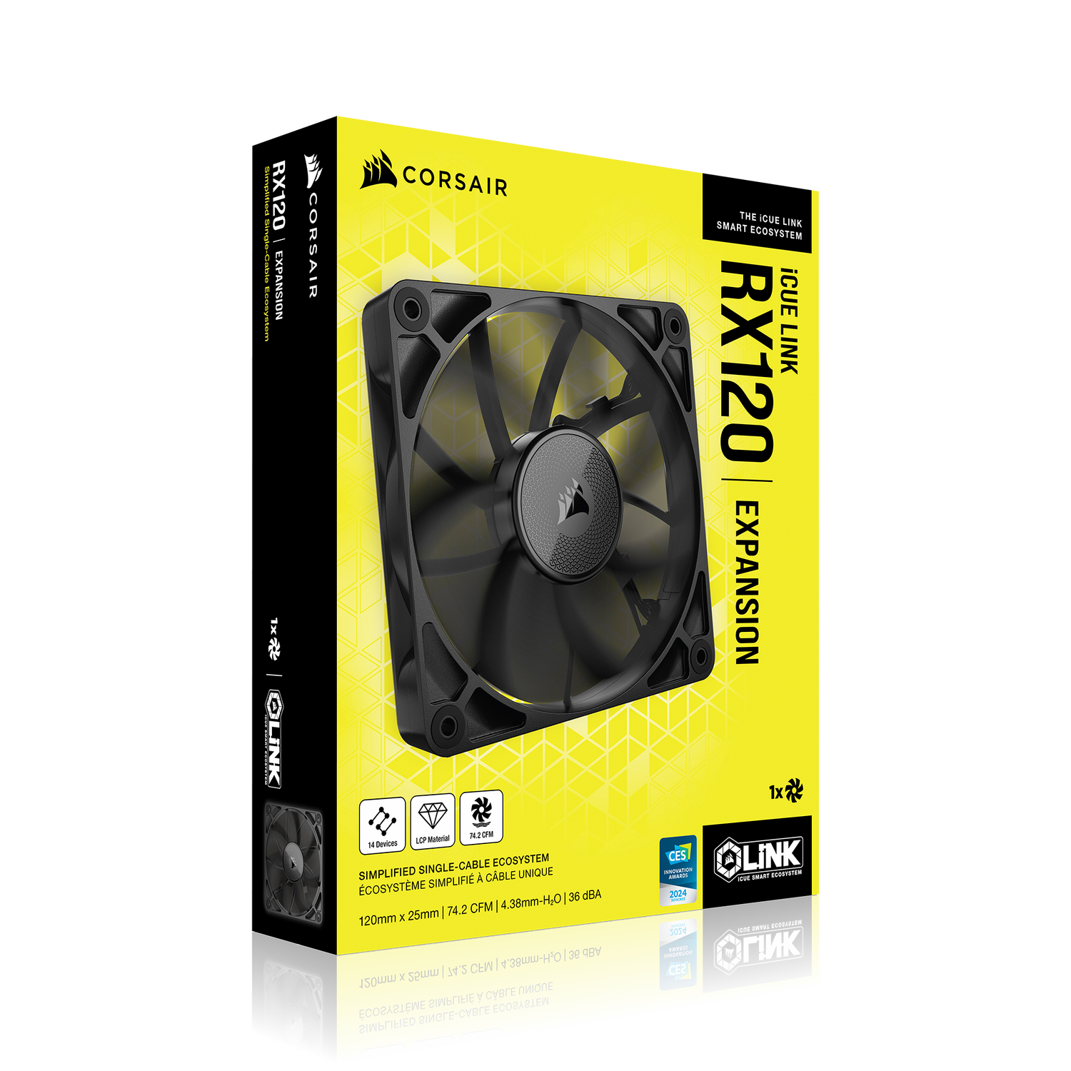VENTILATOR Corsair iCUE LINK RX120 1x120mm NEGRU, viteza 0.400-2100 RPM +/- 10%, 10.5-74.2 CFM, Presiune Statica: 0.12-4.38 mm-H2O, 10-36dBA, Prindere magnetica, Lungime cablu 135mm "CO-9051009-WW"