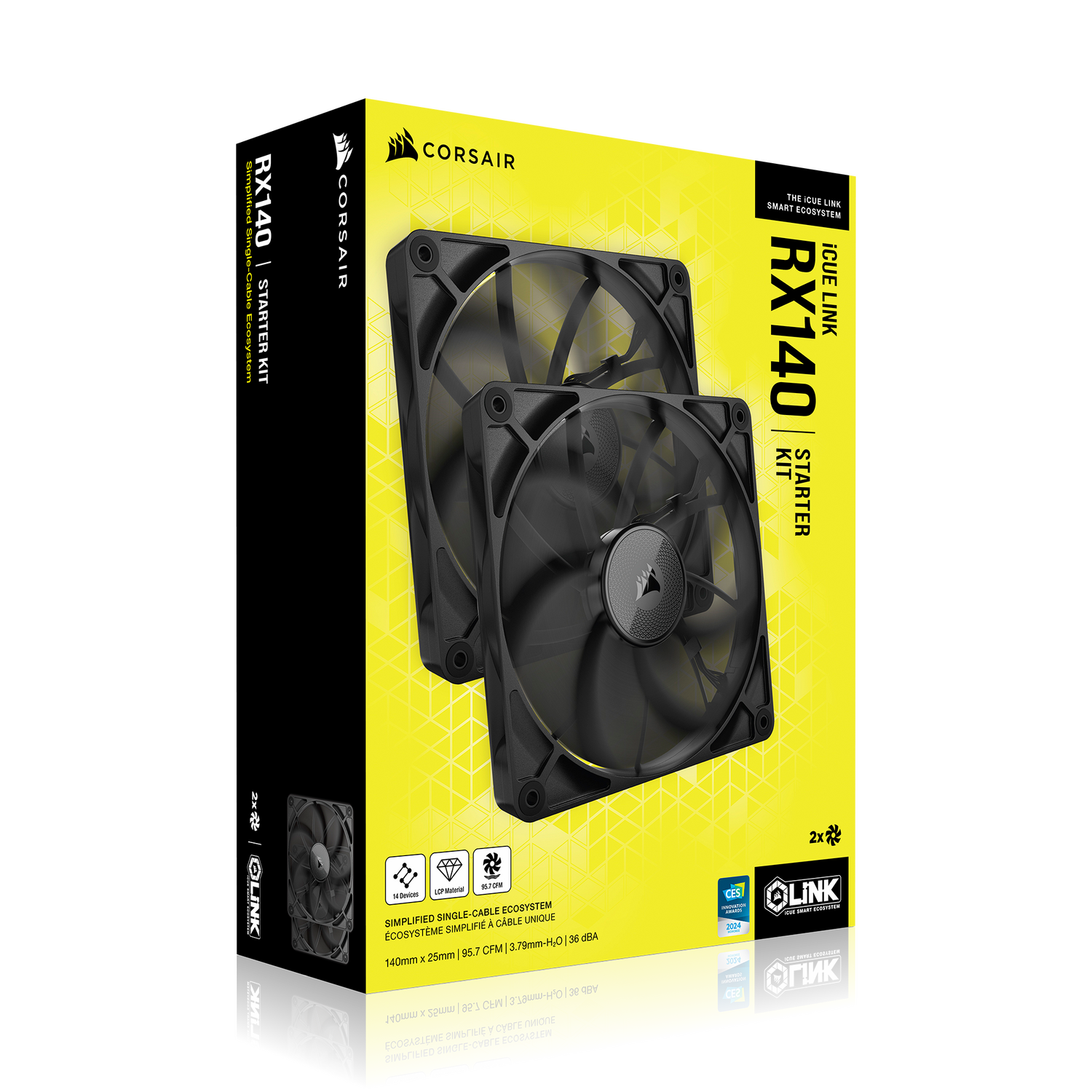 VENTILATOR Corsair iCUE LINK RX140 2x140mm NEGRU, 0.300-1700 RPM +/- 10%, 18.1-95.7 CFM, Presiune Statica: 0.15-3.79 mm-H2O,10-36dBA, Prindere magnetica, Lungime cablu 135mm, 600mm "CO-9051012-WW"