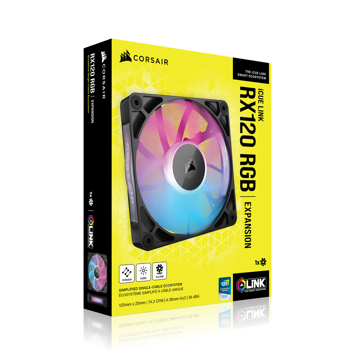 VENTILATOR Corsair iCUE LINK RX120 1x120mm RGB NEGRU, 0.400-2100 RPM +/- 10%, 10.5-74.2 CFM, Presiune Statica: 0.12-4.38