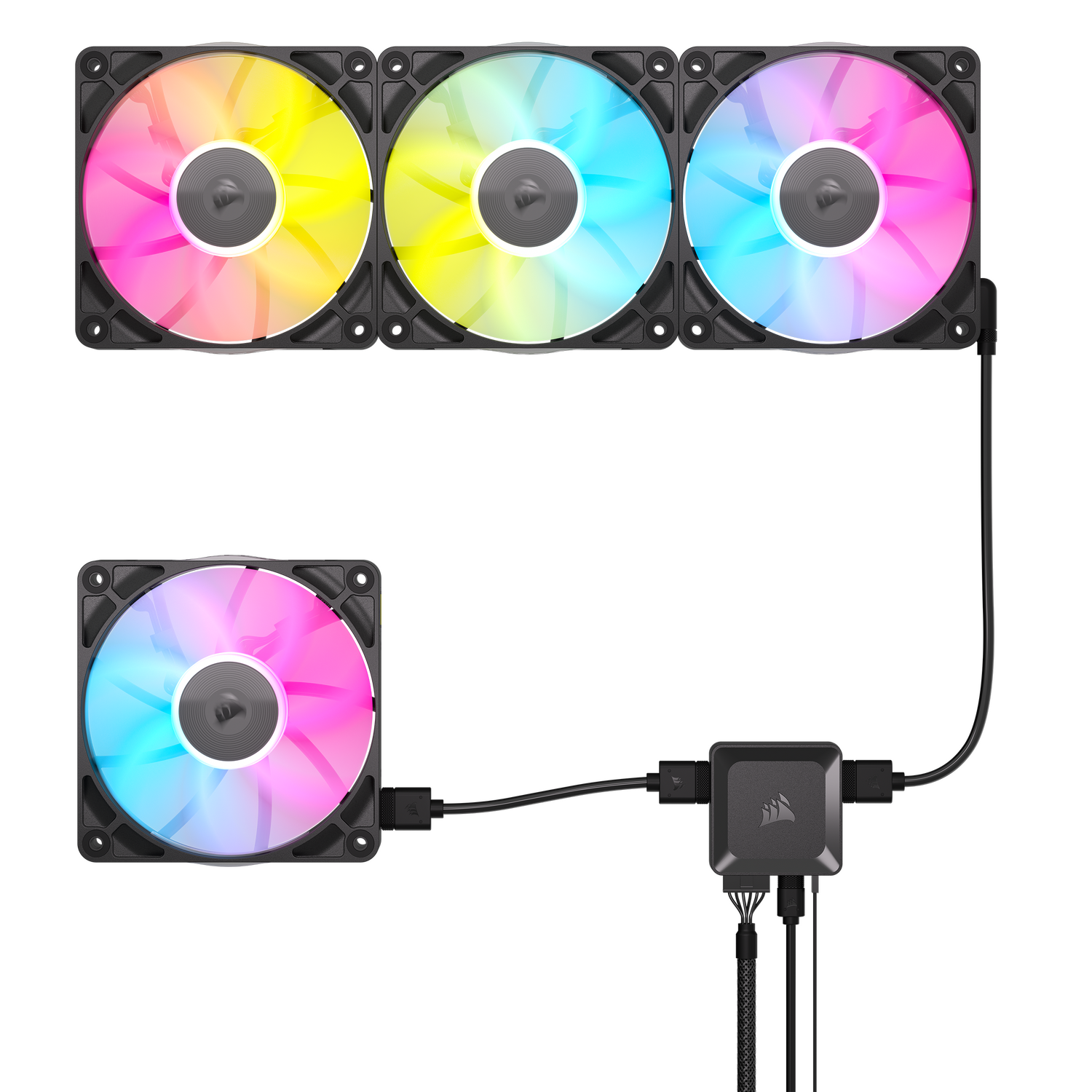 VENTILATOR Corsair iCUE LINK RX120 3x120mm RGB NEGRU, 0.400-2100 RPM +/- 10%, 10.5-74.2 CFM,Presiune Statica: 0.12-4.38 mm-H2O,10-36dBA, Prindere magnetica, Lungime cablu 135mm, 600mm "CO-9051018-WW"
