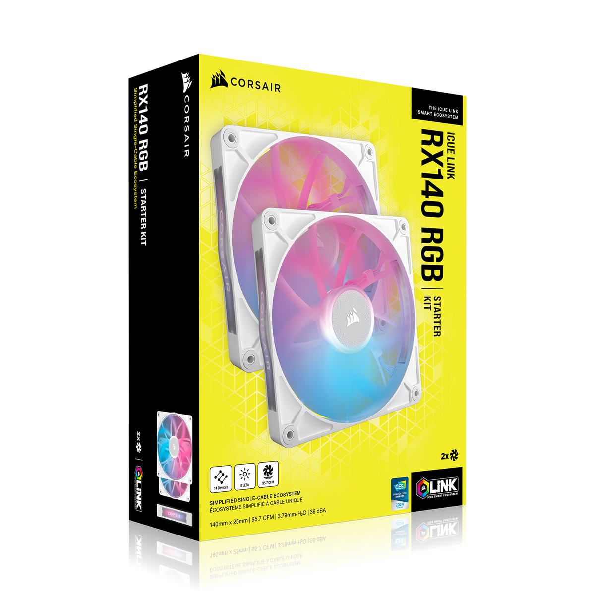 VENTILATOR Corsair iCUE LINK RX140 2x140mm RGB ALB, 0.300-1700 RPM +/- 10%, 18.1-95.7 CFM, Presiune Statica: 0.15-3.79