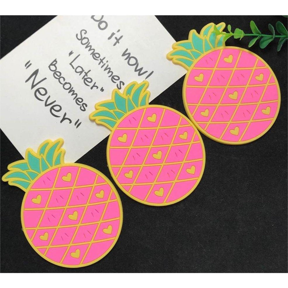 Suport pentru Pahar, Model Ananas, din PVC, 12 x 9 cm, Rezistent la Caldura, Roz