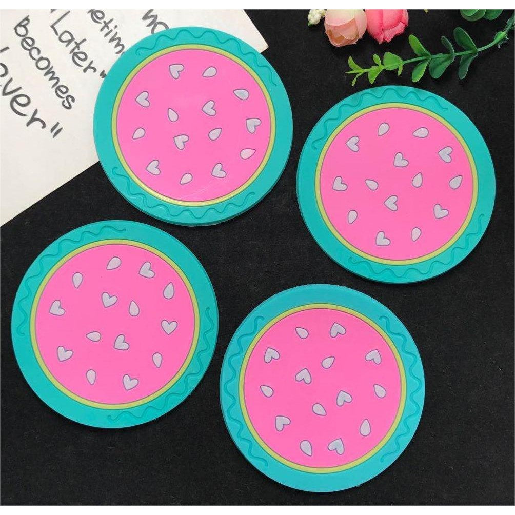 Suport pentru Pahar, Model Pepene, din PVC, 10 cm, Rezistent la Caldura, Verde/Roz