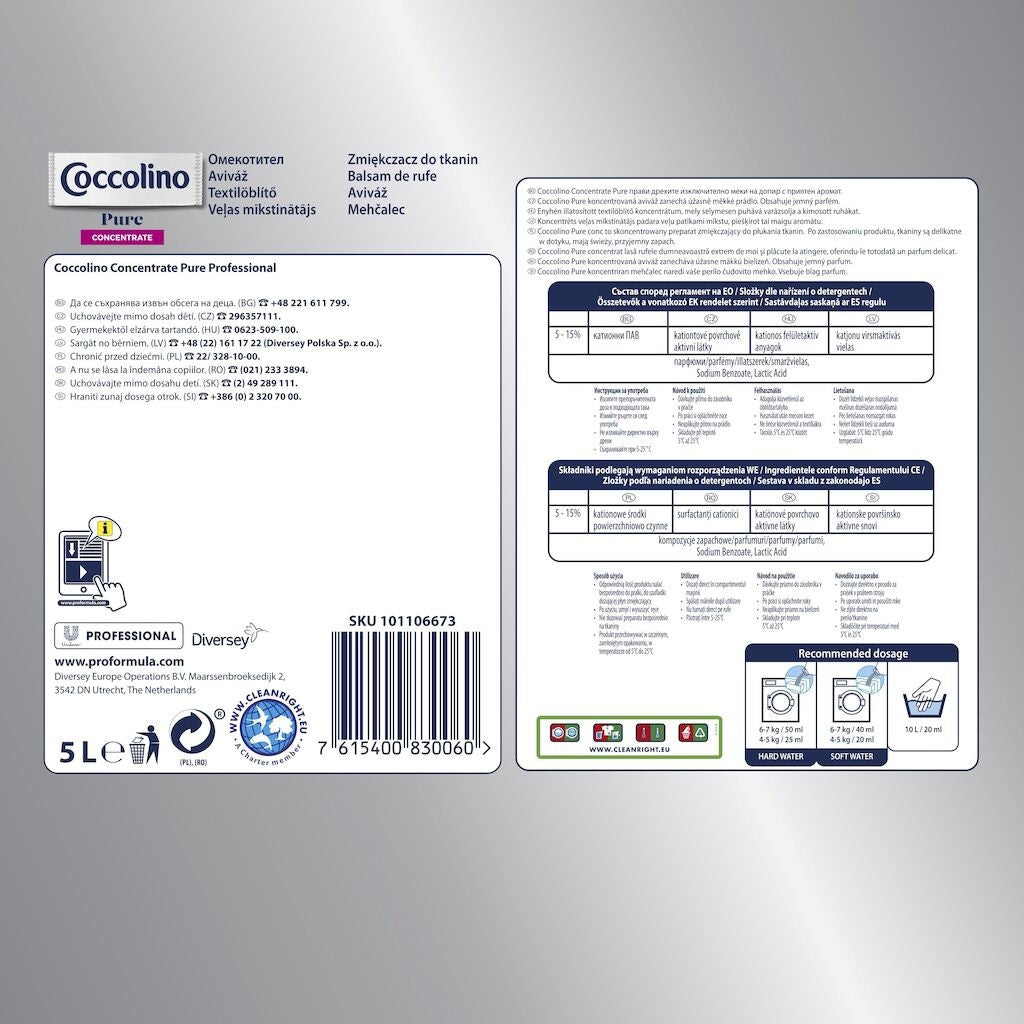 Coccolino Professional Pure Concentrated – Balsam Concentrat de Rufe, 5 L