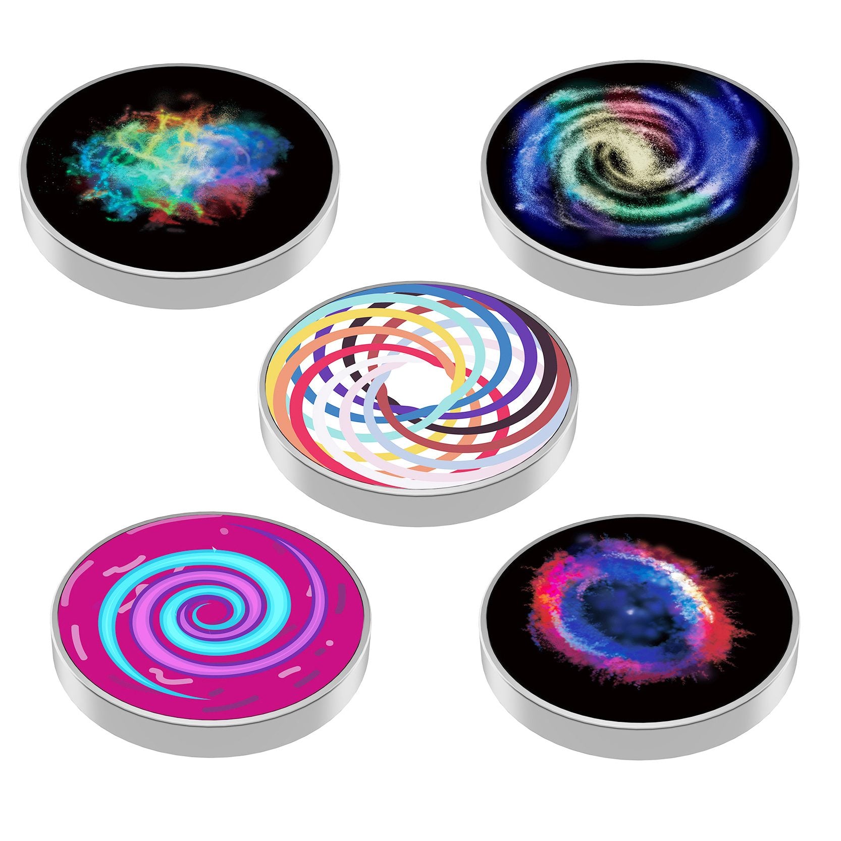 Spinner Giroscopic Metalic, Jucarie Rotativa Anti-stres, Otel Inoxidabil, 3.8 x 0.6 cm, Efect Optic Spirala Hipnotica, Model Spirala Multicolor