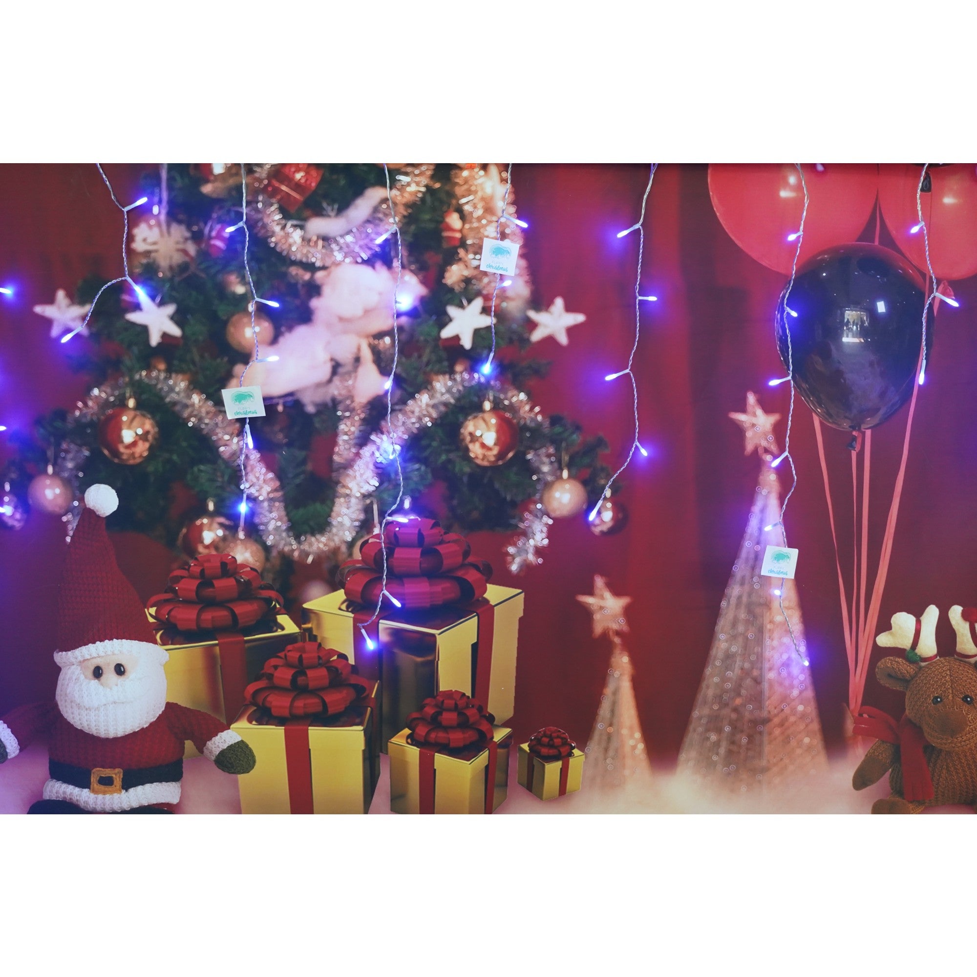Sectiune Instalatie de Craciun, Tip Turturi, Fara Alimentator, 5m, 143 LED-uri, 8 Jocuri de Lumini, Fir Transparent, Lumina Albastra, IP44, Interconectabila