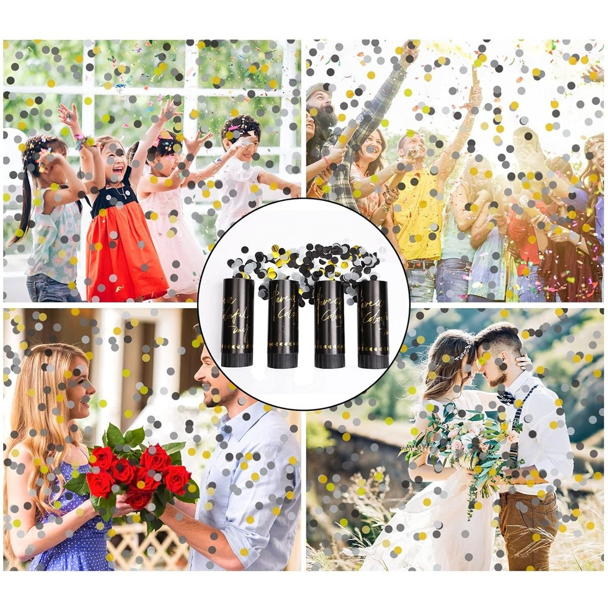 Tun Confetti Petrecere, Lungime 30 cm, Negru/Auriu