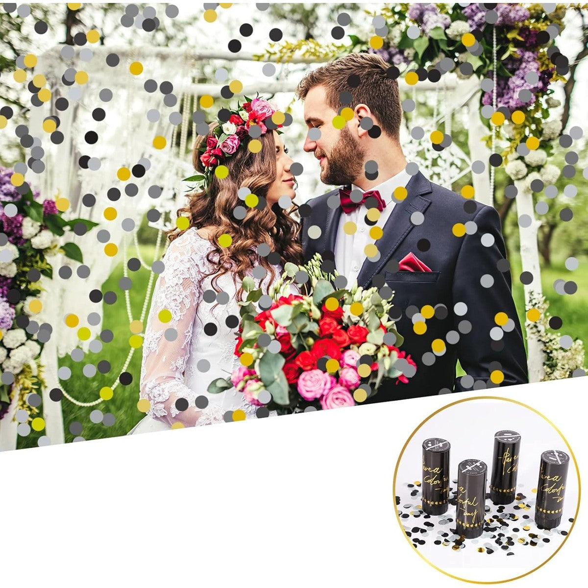 Tun Confetti Petrecere, Lungime 30 cm, Negru/Auriu