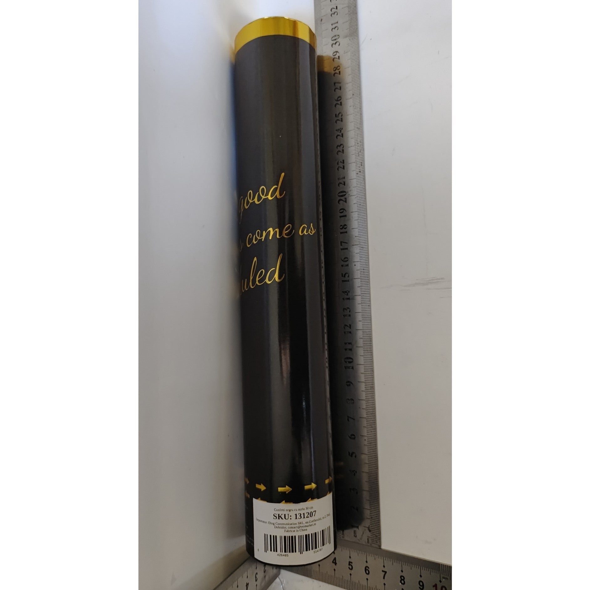 Tun Confetti Petrecere, Lungime 30 cm, Negru/Auriu