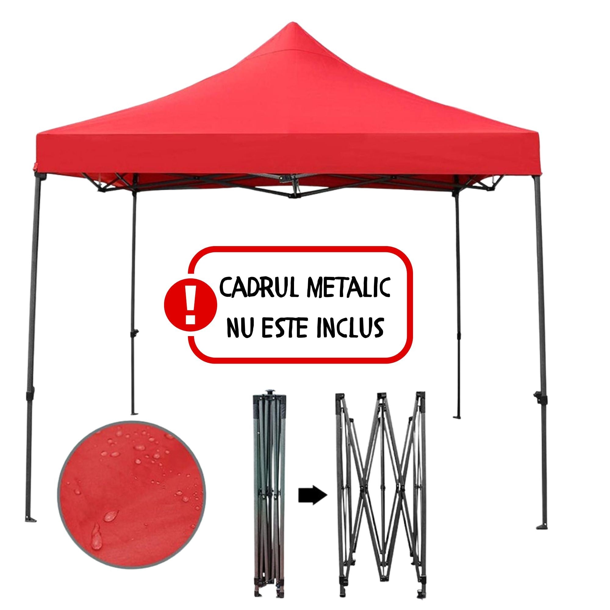 Copertina pentru Pavilion, Acoperis Cort, Pliabil, Copertina Rezistenta 420D, 185 g/m2, Protectie Ideala la Soare si Ploaie, 3 x 3 m, Rosu