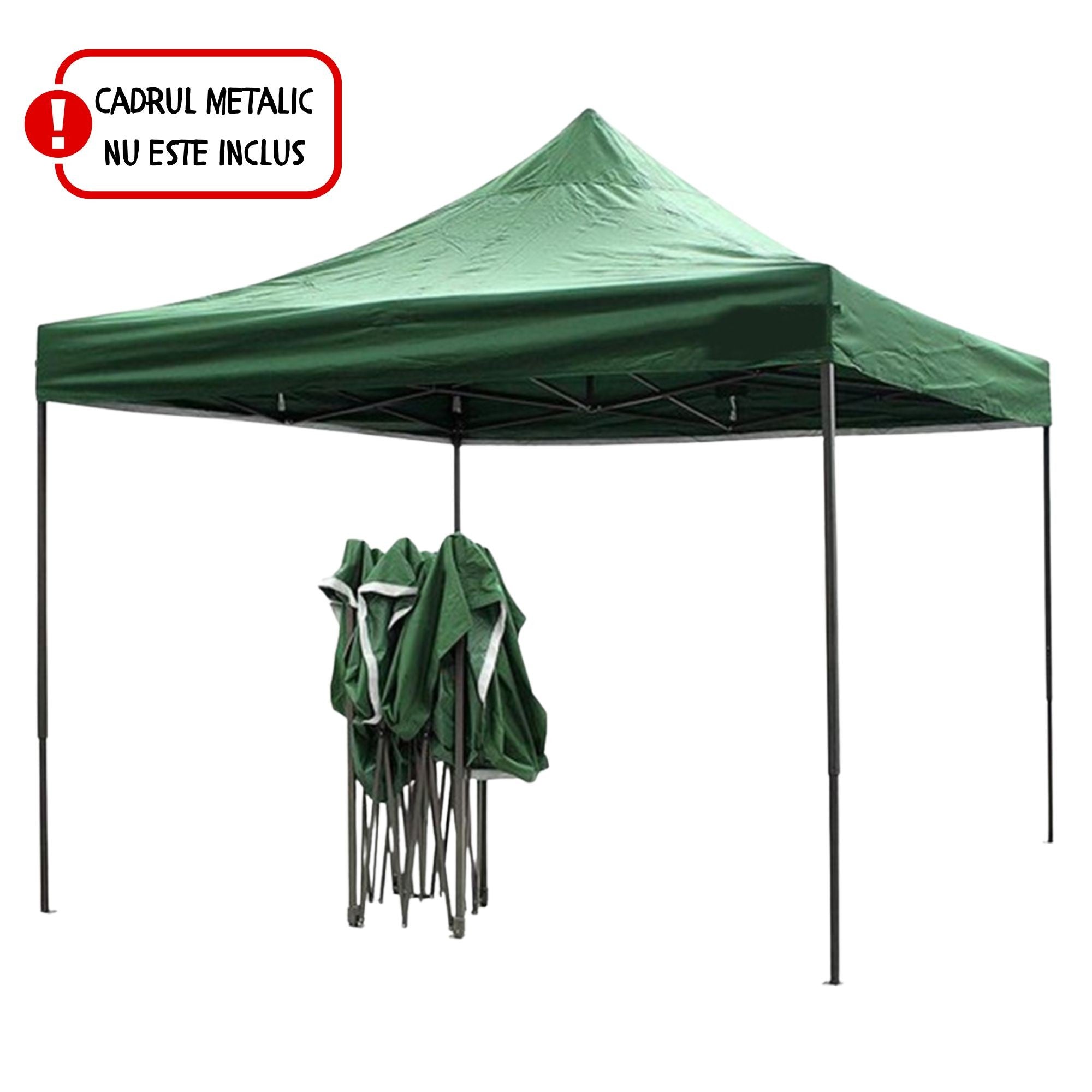 Copertina pentru Pavilion, Acoperis Cort, Pliabil, Copertina Rezistenta 420D, 185 g/m2, Protectie Ideala la Soare si Ploaie, 3 x 3 m, Verde