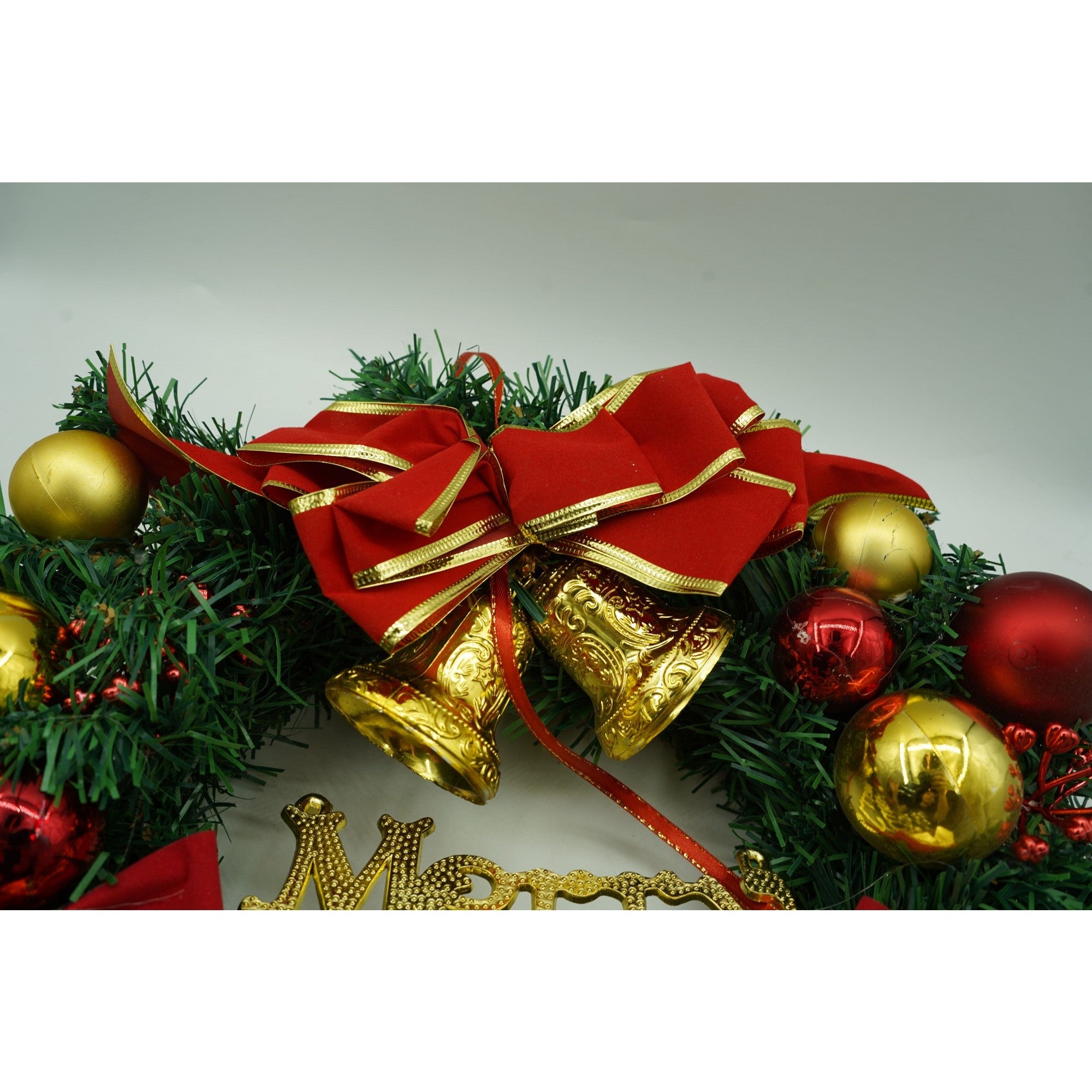 Coronita de Craciun pentru usa, Rosu/Auriu/Verde, 40 cm, PVC, Artificiala, Decorata, Interior/Exterior