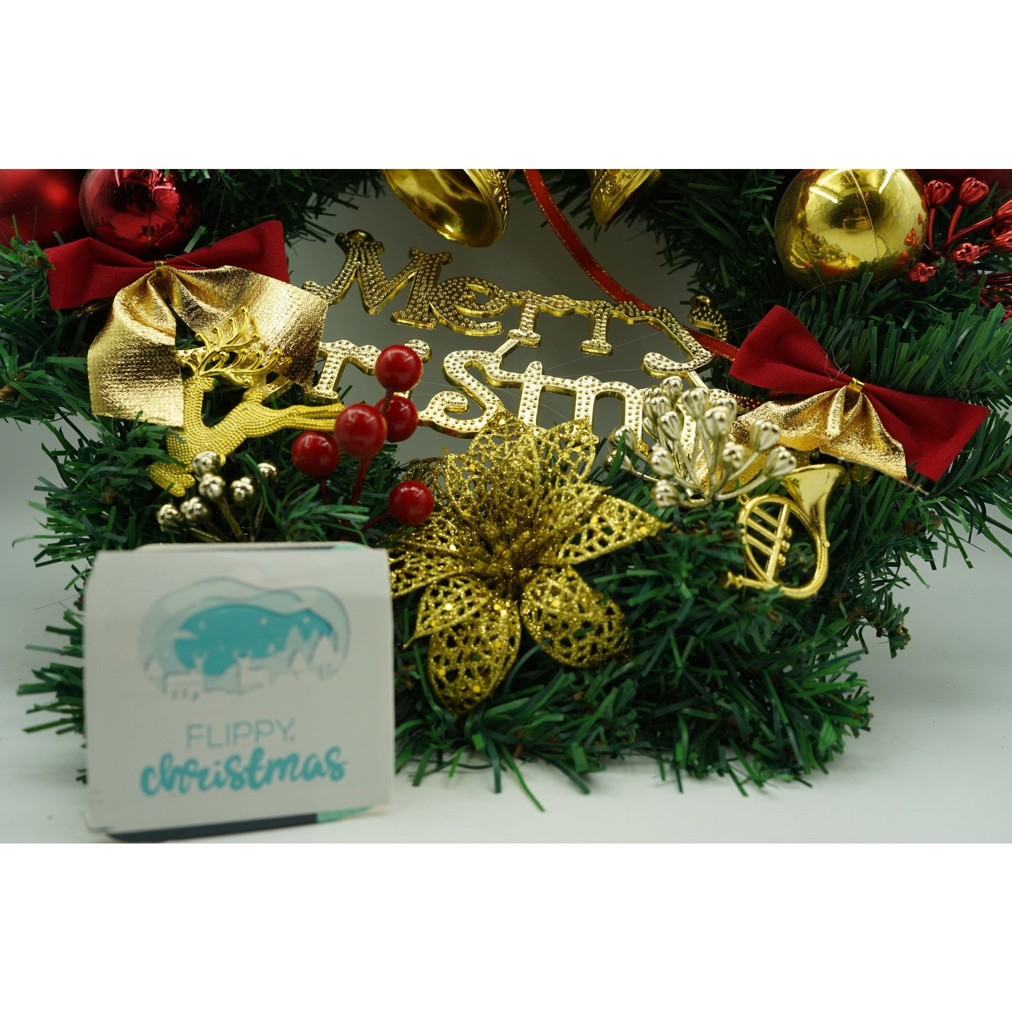 Coronita de Craciun pentru usa, Rosu/Auriu/Verde, 40 cm, PVC, Artificiala, Decorata, Interior/Exterior