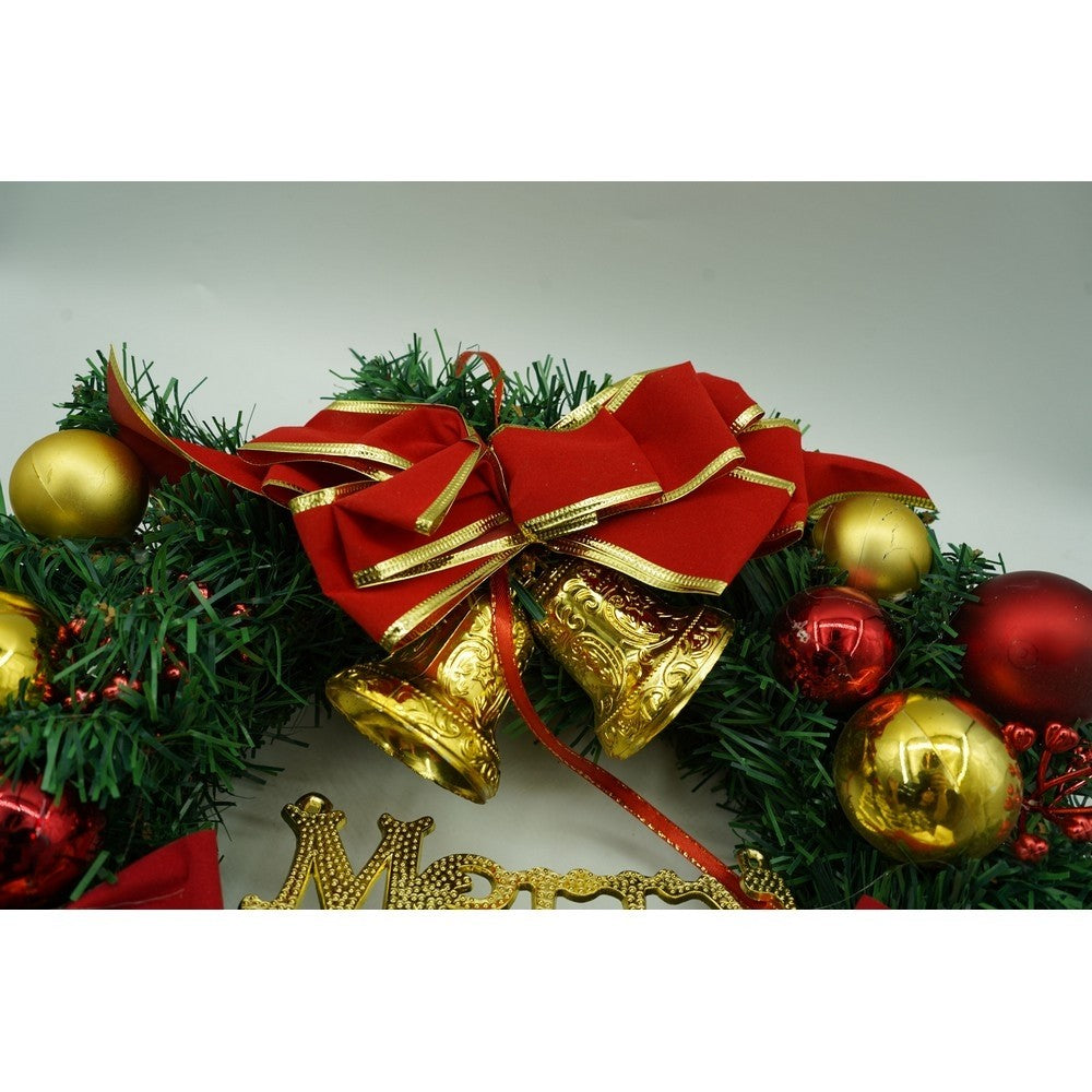 Coronita de Craciun pentru usa, Rosu/Auriu/Verde, 40 cm, PVC, Artificiala, Decorata, Interior/Exterior