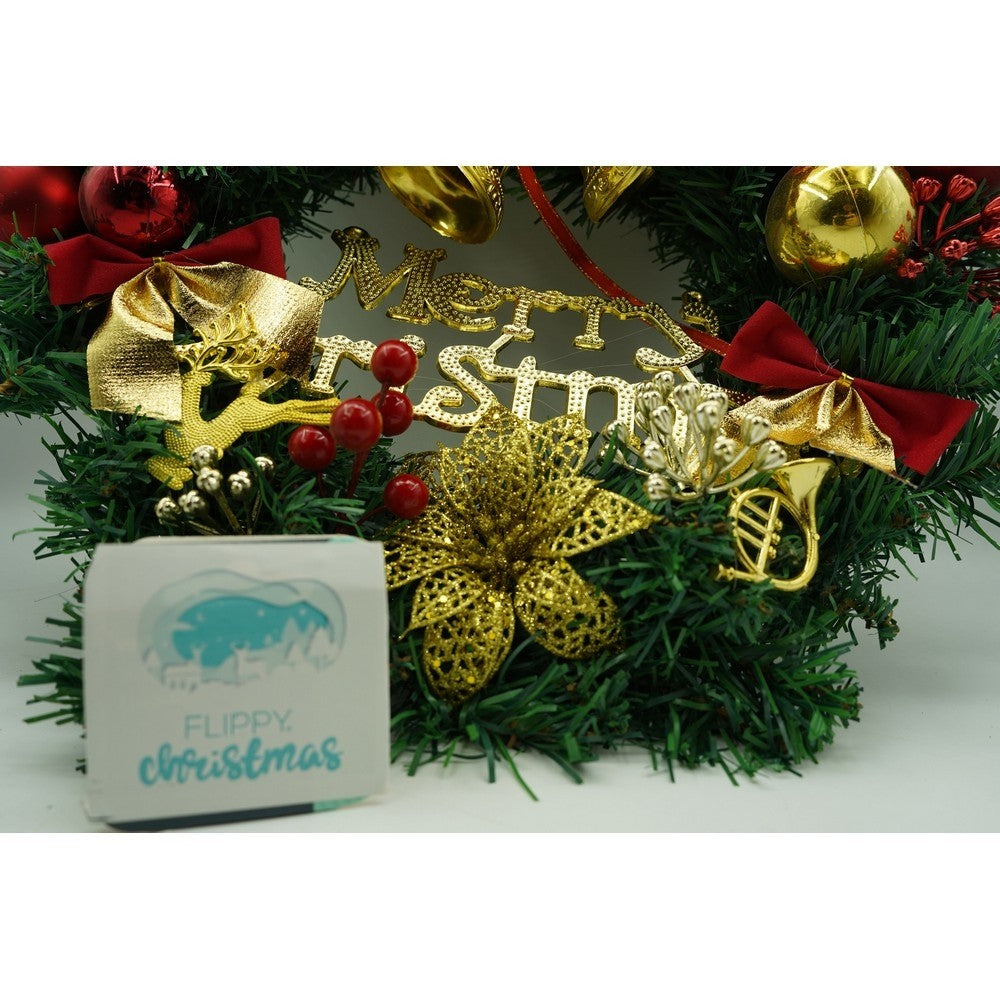 Coronita de Craciun pentru usa, Rosu/Auriu/Verde, 40 cm, PVC, Artificiala, Decorata, Interior/Exterior
