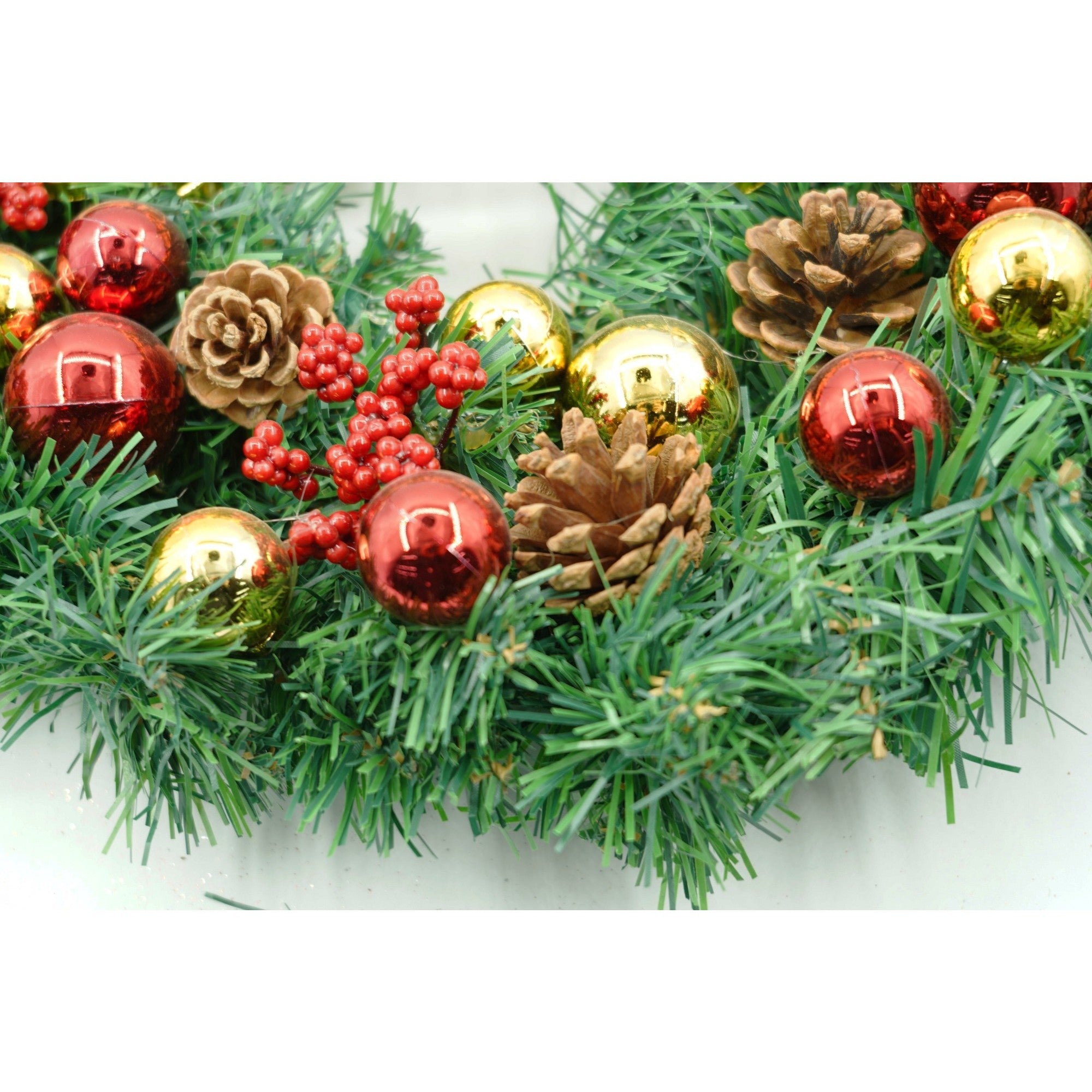 Coronita de Craciun pentru usa, Rosu-Auriu-Verde, 40 cm, PVC, Artificiala, Decorata, Interior/Exterior