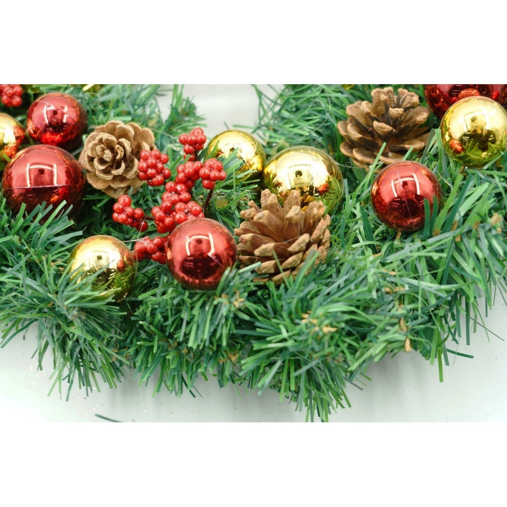 Coronita de Craciun pentru usa, Rosu-Auriu-Verde, 40 cm, PVC, Artificiala, Decorata, Interior/Exterior