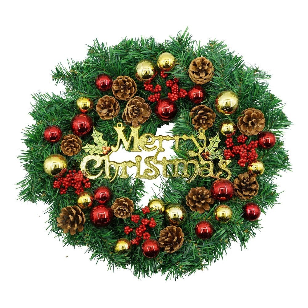 Coronita de Craciun pentru usa, Rosu-Auriu-Verde, 40 cm, PVC, Artificiala, Decorata, Interior/Exterior