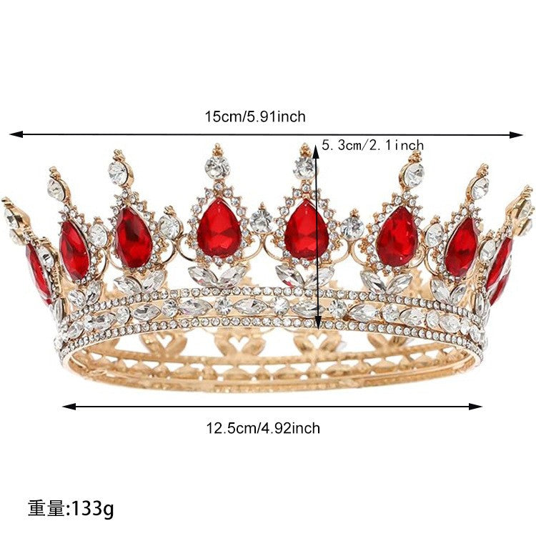 Diadema, din Aliaj, cu Cristale, Accesoriu Par, Aniversare, Nunta, Petrecere, 15 x 5.3 x 12.5 cm, Rosu/Alb